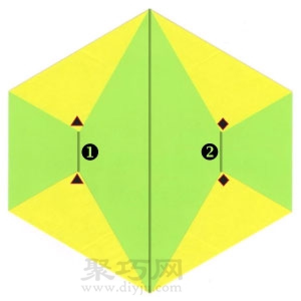 Basic origami folding method: fold square paper into regular hexagon