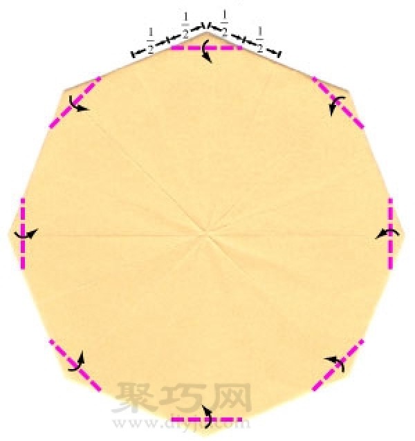 Illustration of the steps for making an origami flower plate