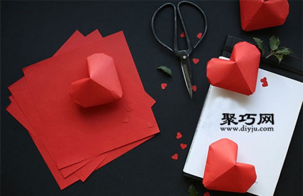 Illustrated tutorial on how to fold a three-dimensional heart How to fold a three-dimensional heart origami