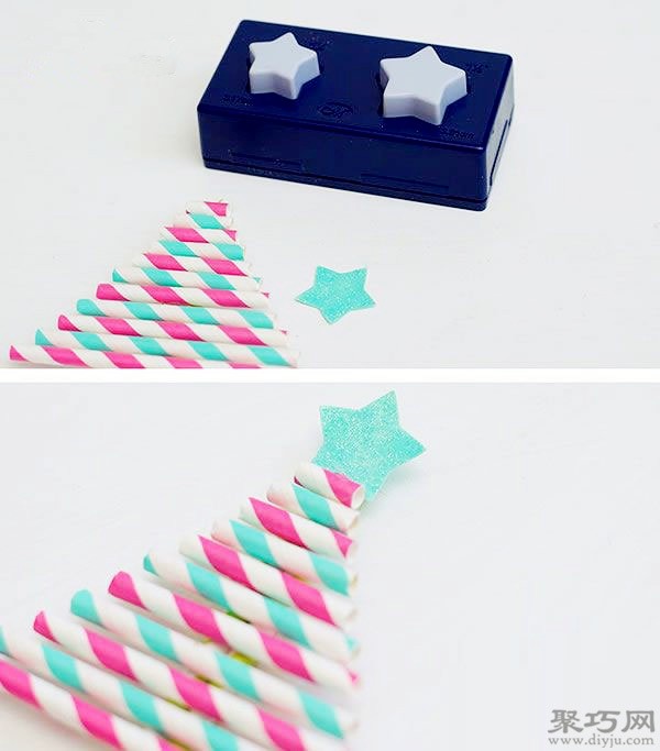 Kindergarten DIY colorful Christmas tree tutorial with straws