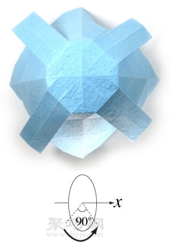 Illustration of the steps for origami making a three-dimensional round cup