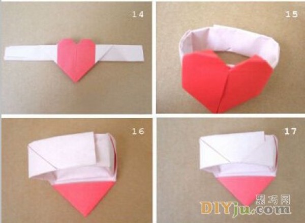 Origami method of heart-shaped ring: How to fold a red heart ring