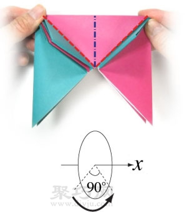 Illustration of handmade origami three-dimensional star folding method