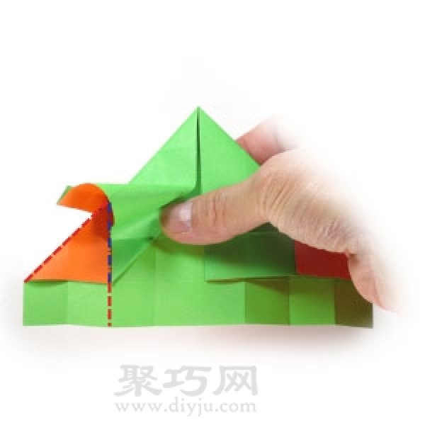 Illustration of how to fold the face of the origami elf