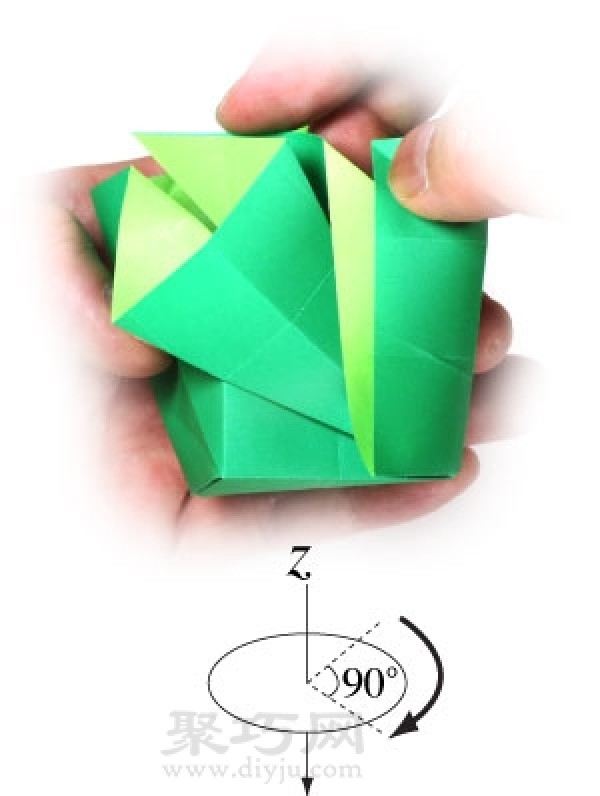 Hollow Cube Origami: Illustration of the folding method of forming a paper cube