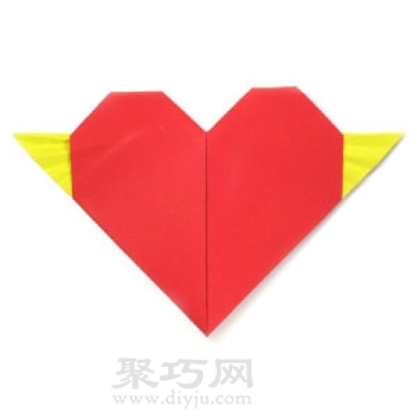 Illustration of how to fold an origami heart with small wings