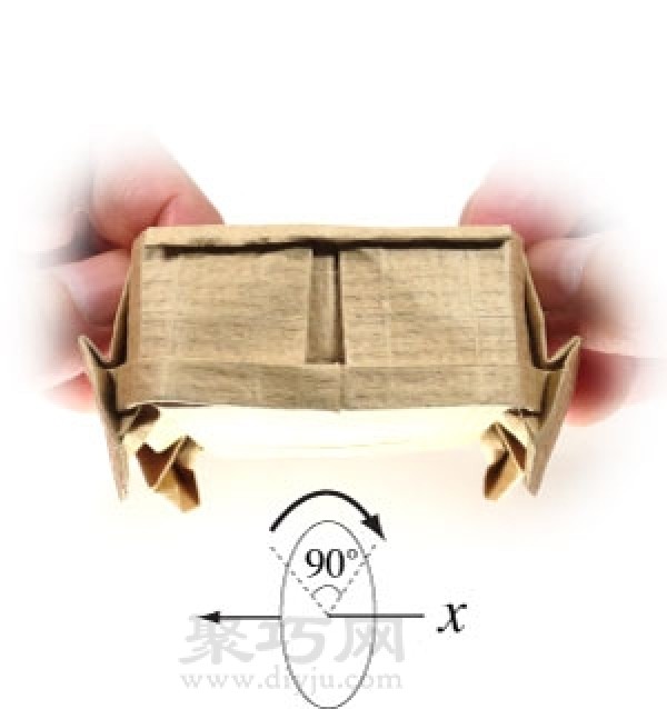 Illustration of steps to make origami three-dimensional carriage