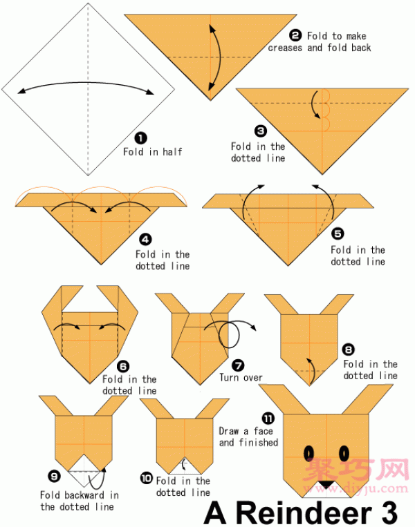 Reindeer Face Origami Tutorial Illustrated Learn How to Origami a Reindeer Face