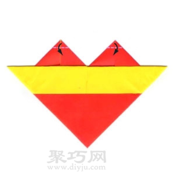 Illustration of how to fold an origami heart with small wings