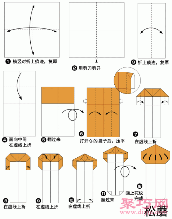 Simple mushroom origami tutorial for toddlers - Pine Mushroom