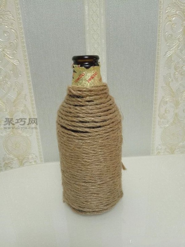 Hemp rope glass bottle diy vase hand-making tutorial teaches you how to make a super simple hemp rope vase