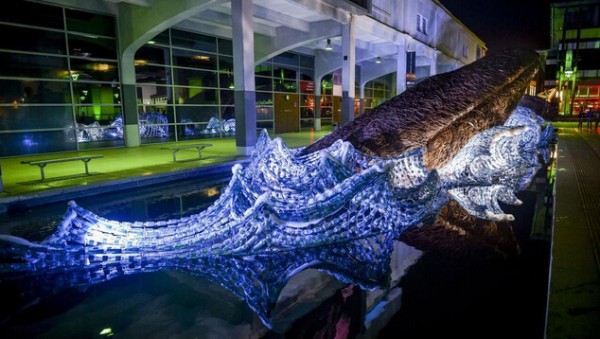 Giant whale built from 70,000 used plastic bottles to commemorate Europe’s green capital