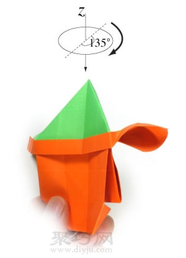 Illustration of how to fold the face of the origami elf