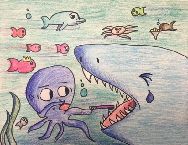 Appreciation of the underwater world drawings for third graders of Big Shark and Little Octopus