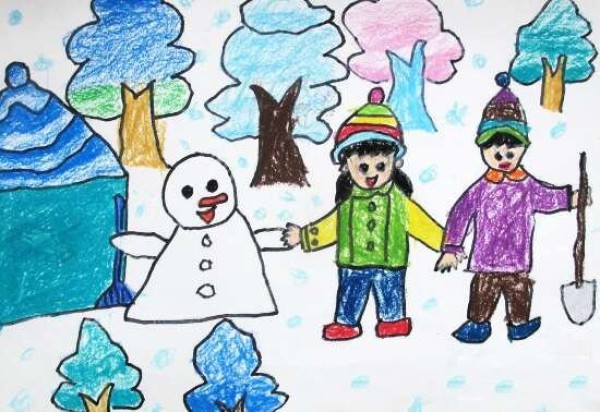 A nine-year-old childs drawing about snow - my partner and I made a snowman