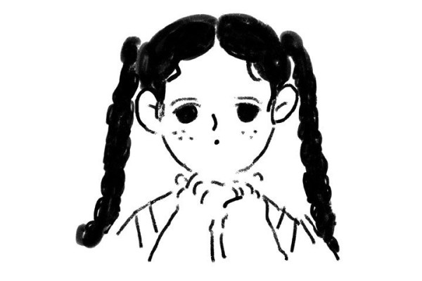 Simple drawing picture of a little girl who looks sleepy