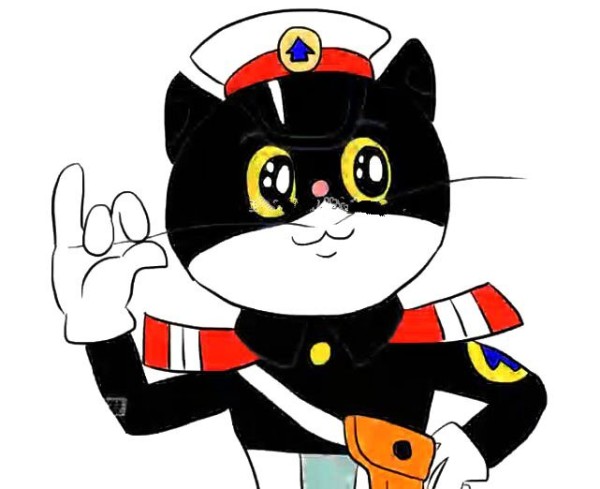 Happy smiling black cat police chief