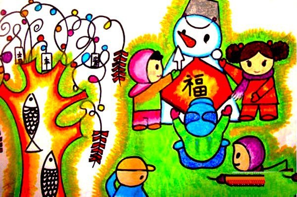 A complete collection of childrens drawing pictures for the Spring Festival of the Year of the Rooster in 2017