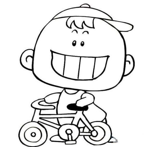 Simple drawing of little boy pushing bicycle