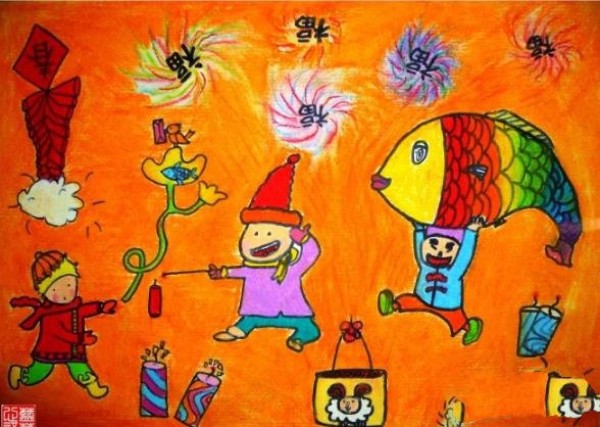 Childrens paintings celebrate Chinese New Year with joy