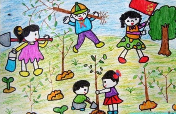 Childrens drawings of Arbor Day pictures-lets plant trees together