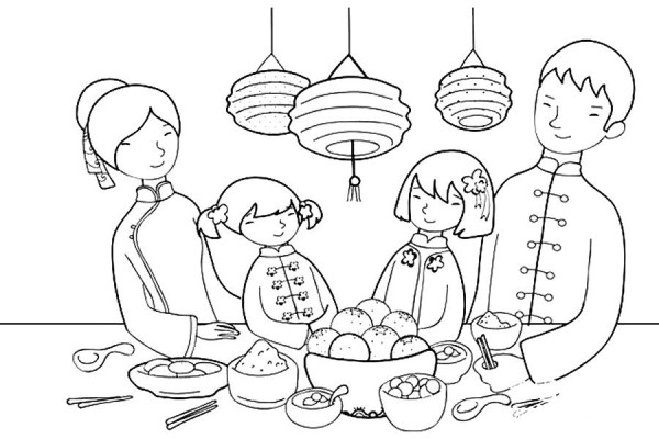 3 simple drawing pictures of New Year’s Eve dinner