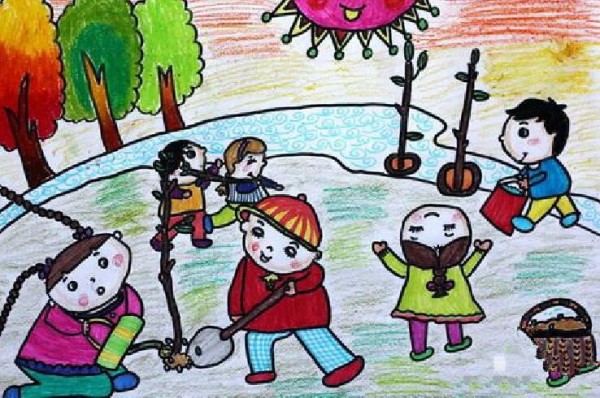 Primary school students’ Arbor Day paintings: Happy Arbor Day