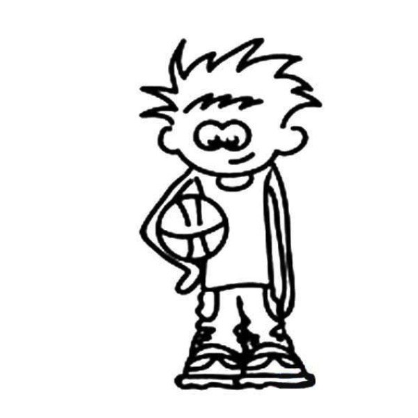 Simple drawing of little boy holding a ball