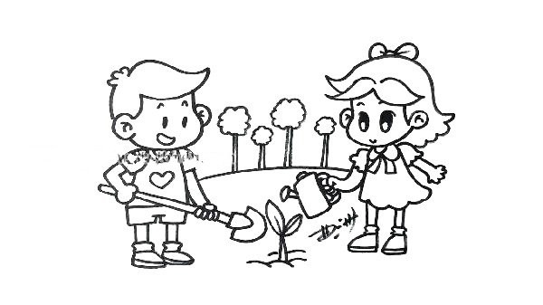 Simple drawing of childrens labor scene