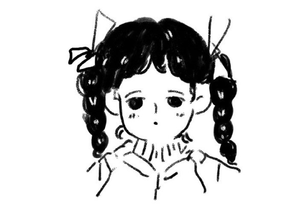 Simple drawing picture of a little girl who looks sleepy