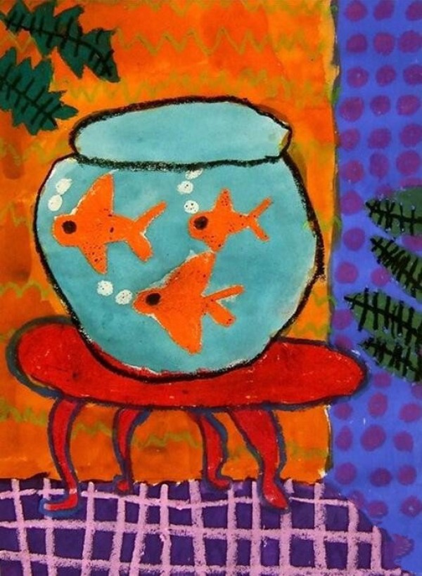 A complete collection of childrens drawing pictures of fish in the fish tank