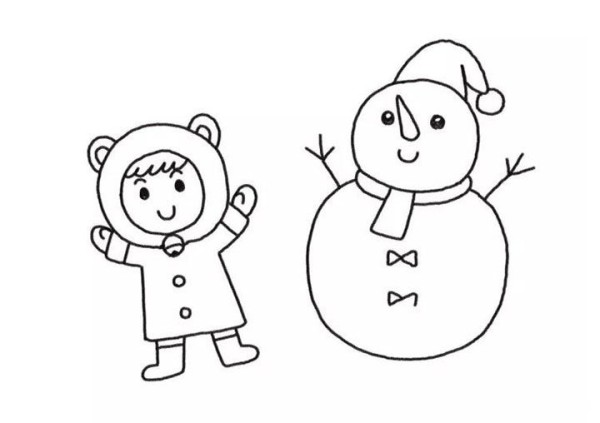 How to draw a little girl making a snowman