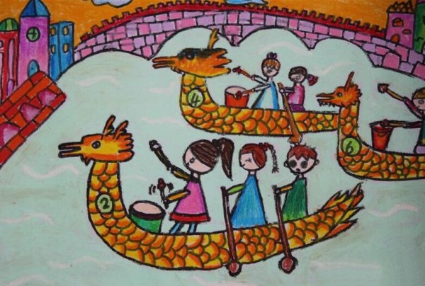 Dragon boat racing is so fun. Children’s Dragon Boat Festival drawing sharing