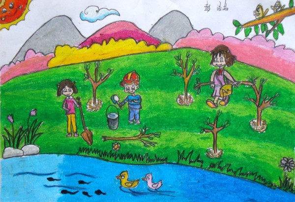 Childrens drawings of spring trees - lets plant trees together