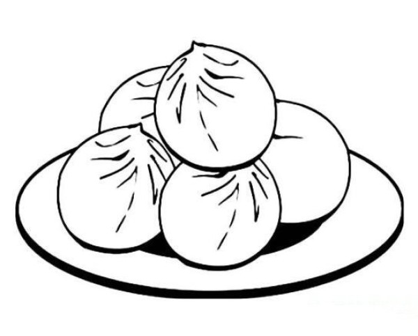 Simple drawing of a plate of steamed buns for breakfast