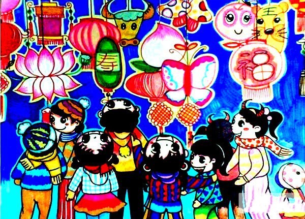 A complete collection of childrens paintings about the Spring Festival in 2017