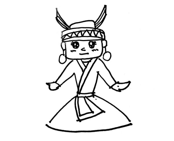 Simple drawing of little sister of Miao ethnic group