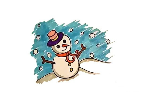 Simple drawing tutorial of snowman in the snow