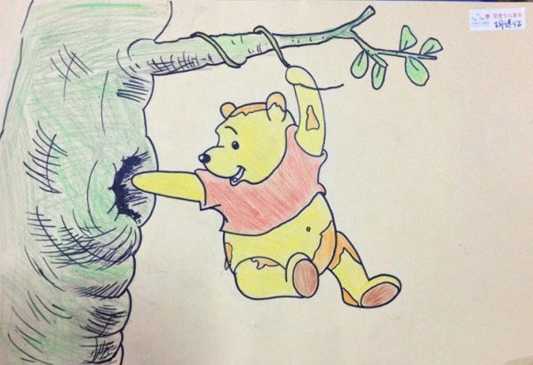 Pooh stealing honey and eating childrens drawings