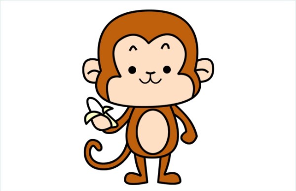 Simple drawing picture of little monkey holding banana