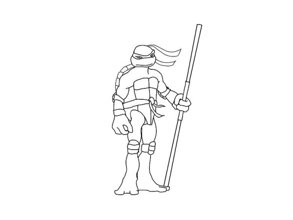 Teenage Mutant Ninja Turtle holding samurai stick