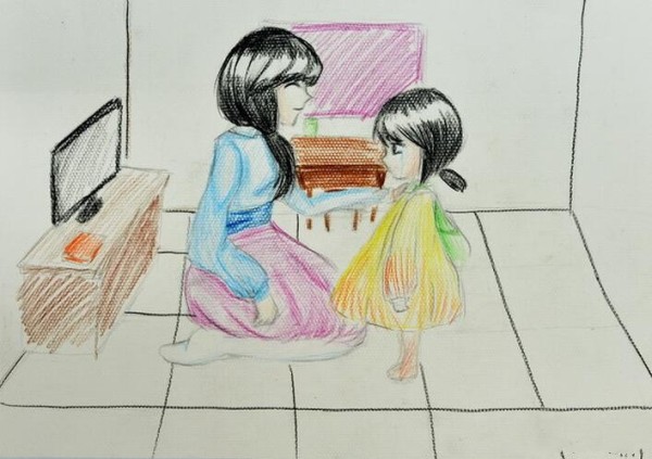 Dear Mom and I share the Mother’s Day colored pencil drawings of my junior high school student