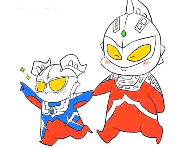 Q version of the cute father and son Ultraman Zero and Ultraman Seven