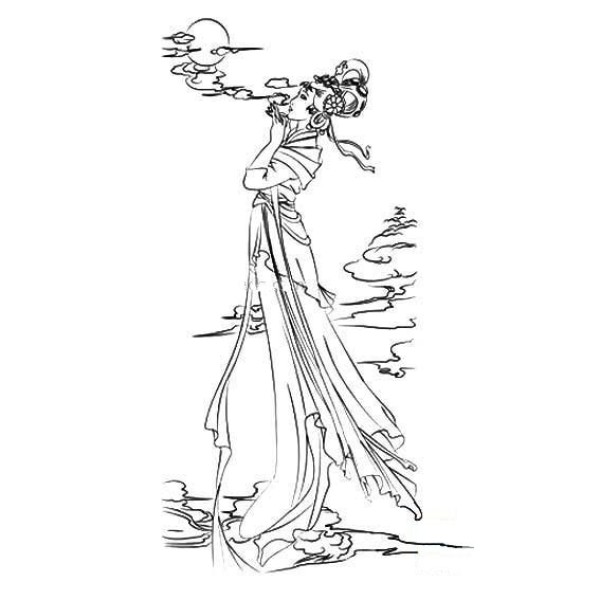 Simple drawing of Chang'e admiring the moon