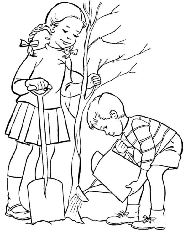 Arbor Day characters simple drawing material