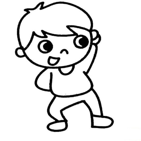 Simple drawing picture of a little boy exercising