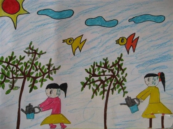 Arbor Day drawings for primary school students - filling the world with green