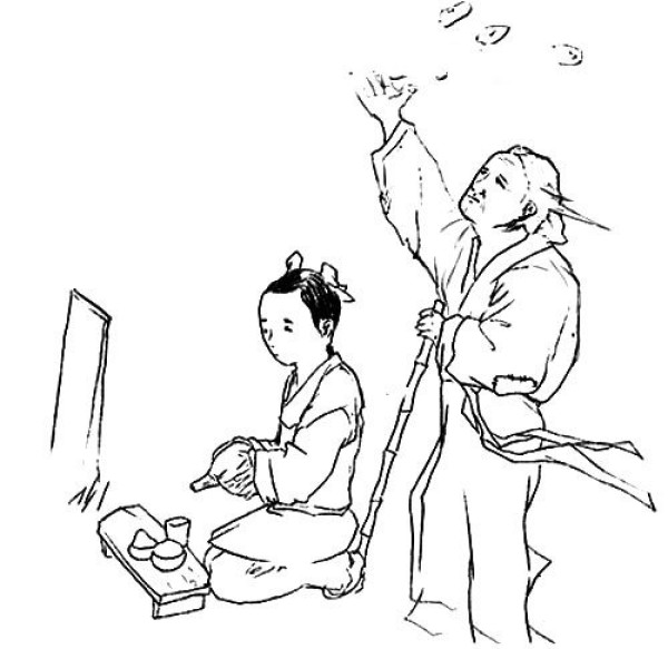 Simple drawing pictures of ancient figures during Qingming Festival to pay homage to relatives