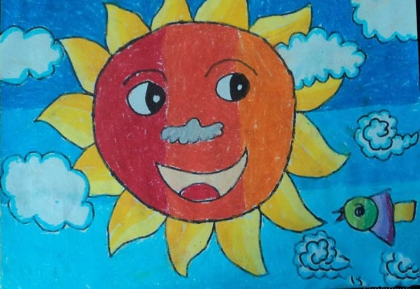 Childrens drawing of the sun in spring