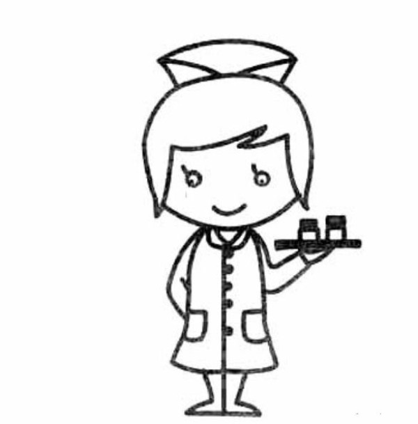 Simple drawing of nurse holding medicine